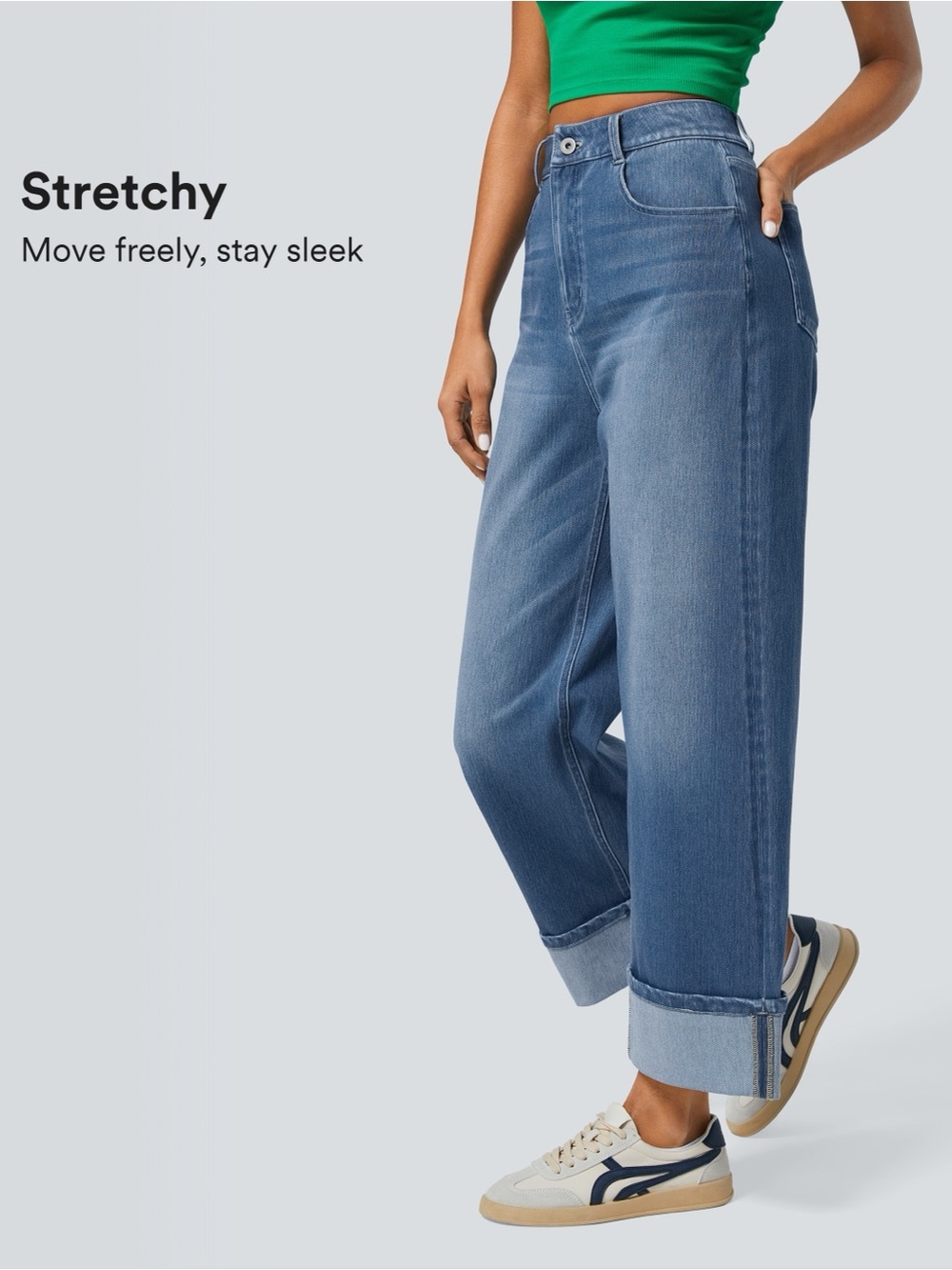 Blue Wide-Leg Stretch Jeans for Women